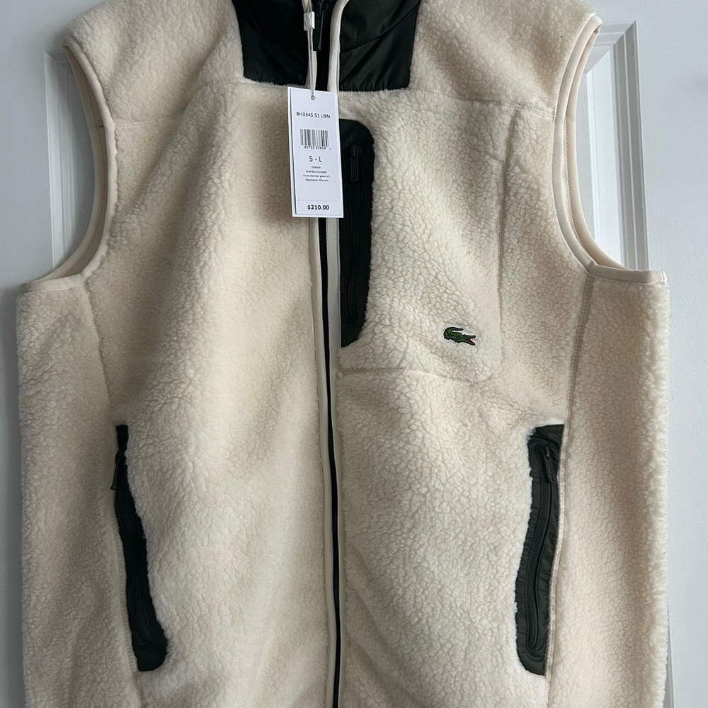 Lacoste Cream/Dark Green Sherpa Vest Adult Large New with Tags